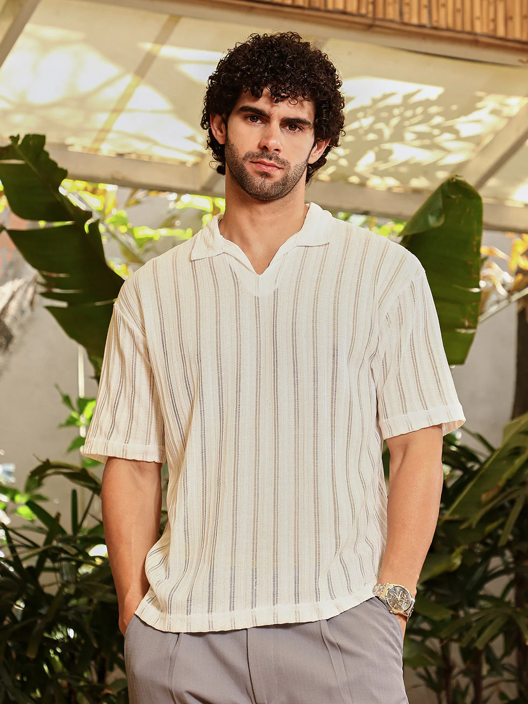 Duo-Striped Relaxed Polo T-Shirt - Image 2
