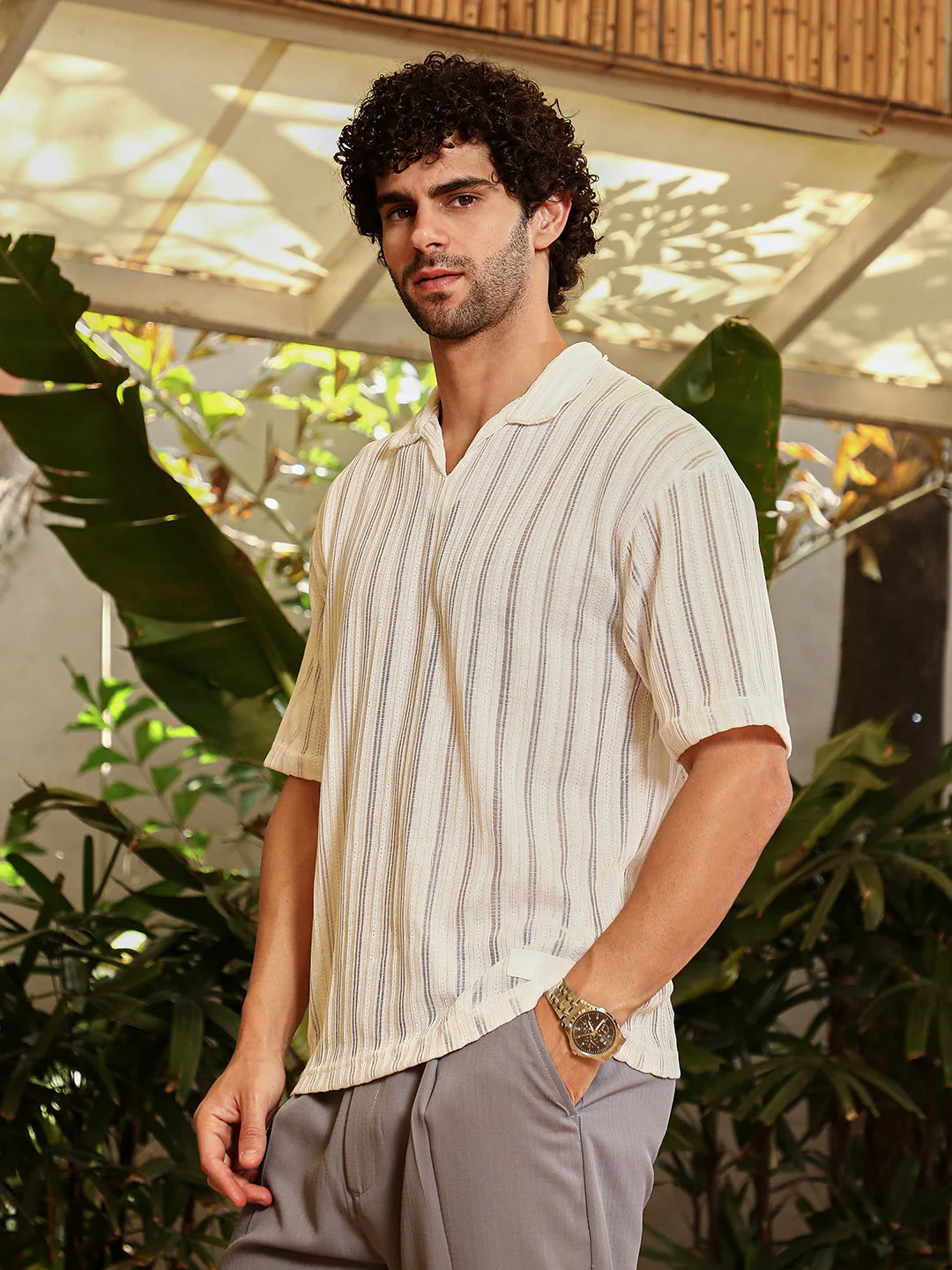 Duo-Striped Relaxed Polo T-Shirt - Image 3