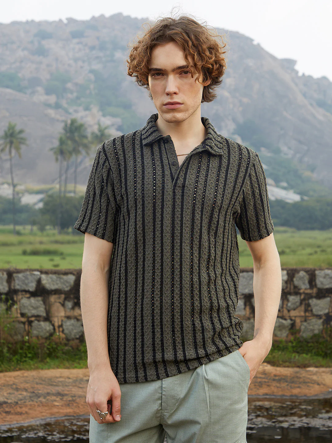 Tactile-Striped Polo T-Shirt - Image 2