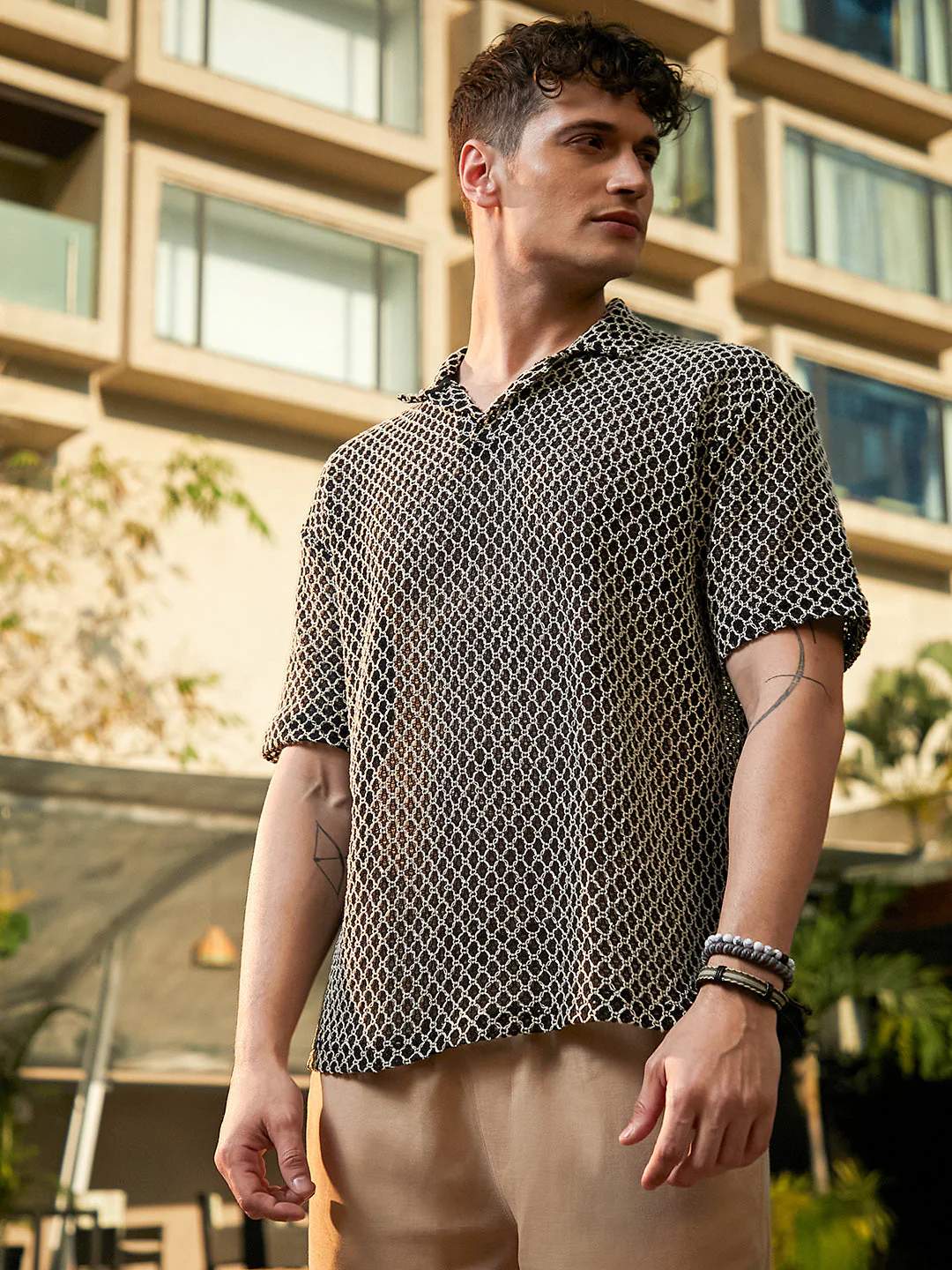 Mesh-Tactile Knit Polo T-Shirt - Image 3