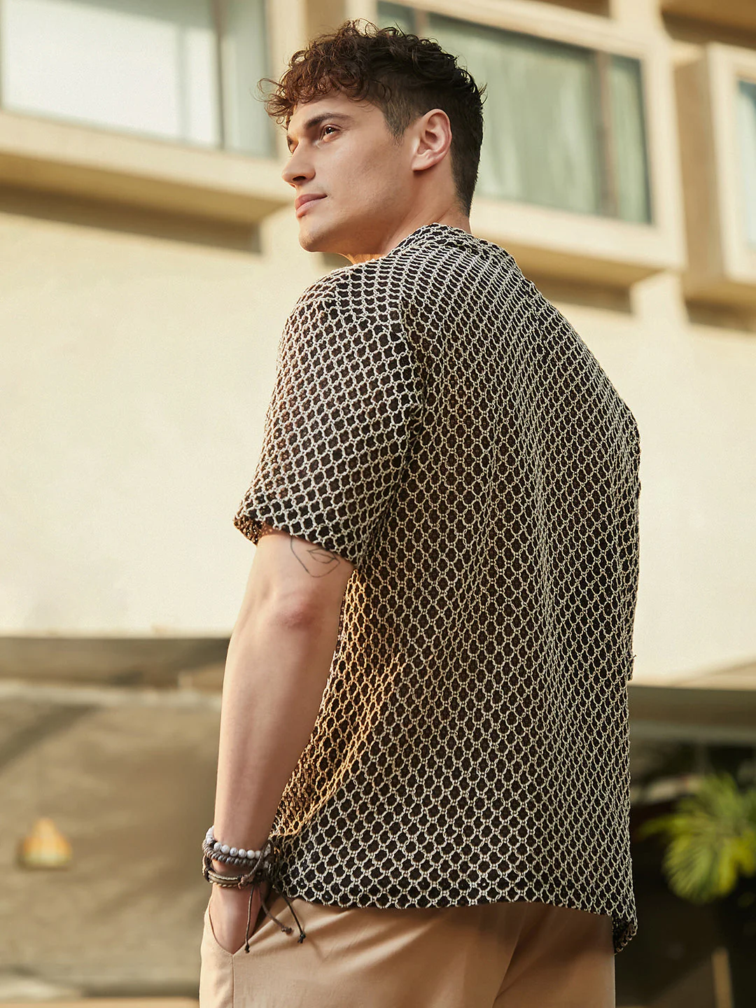 Mesh-Tactile Knit Polo T-Shirt - Image 4