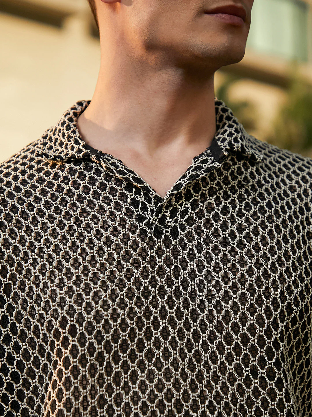 Mesh-Tactile Knit Polo T-Shirt - Image 7
