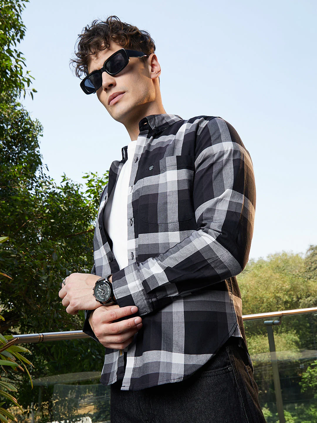 Pixelated-Check Relaxed Shirt
