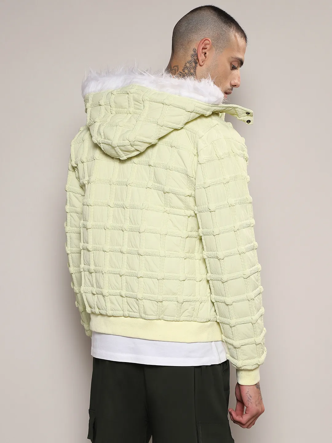 Self-Design Puffer Jacket With Fleece Hood - Image 4