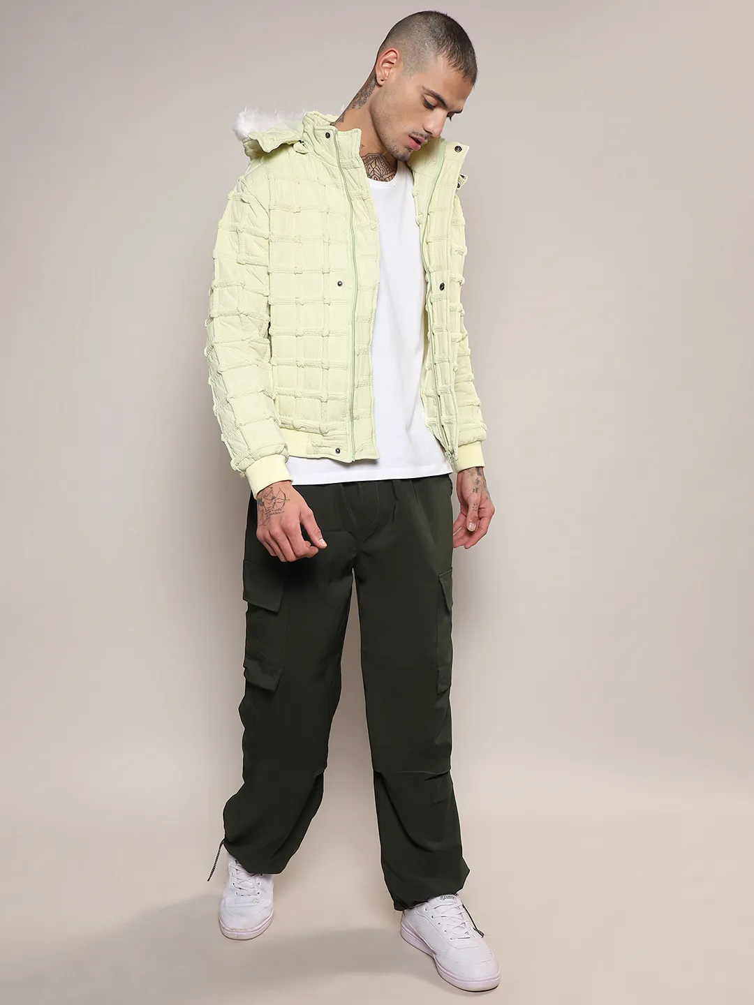 Self-Design Puffer Jacket With Fleece Hood - Image 5