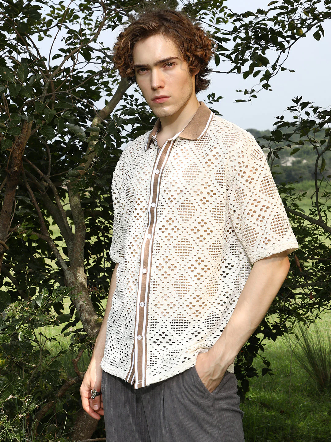 Geometric-Knit Oversized Shirt - Image 3