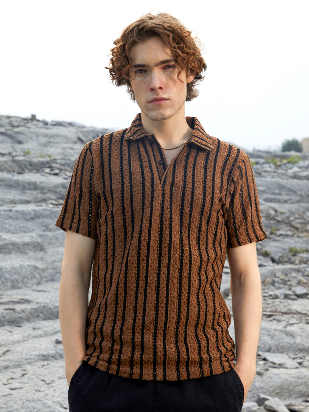 Tactile-Striped Polo T-Shirt - Image 2