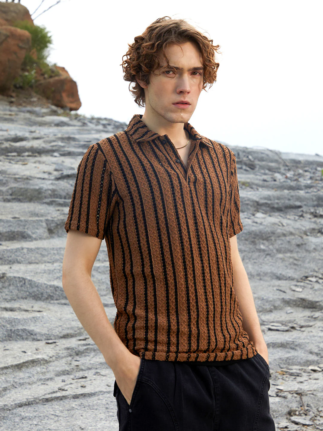 Tactile-Striped Polo T-Shirt - Image 3