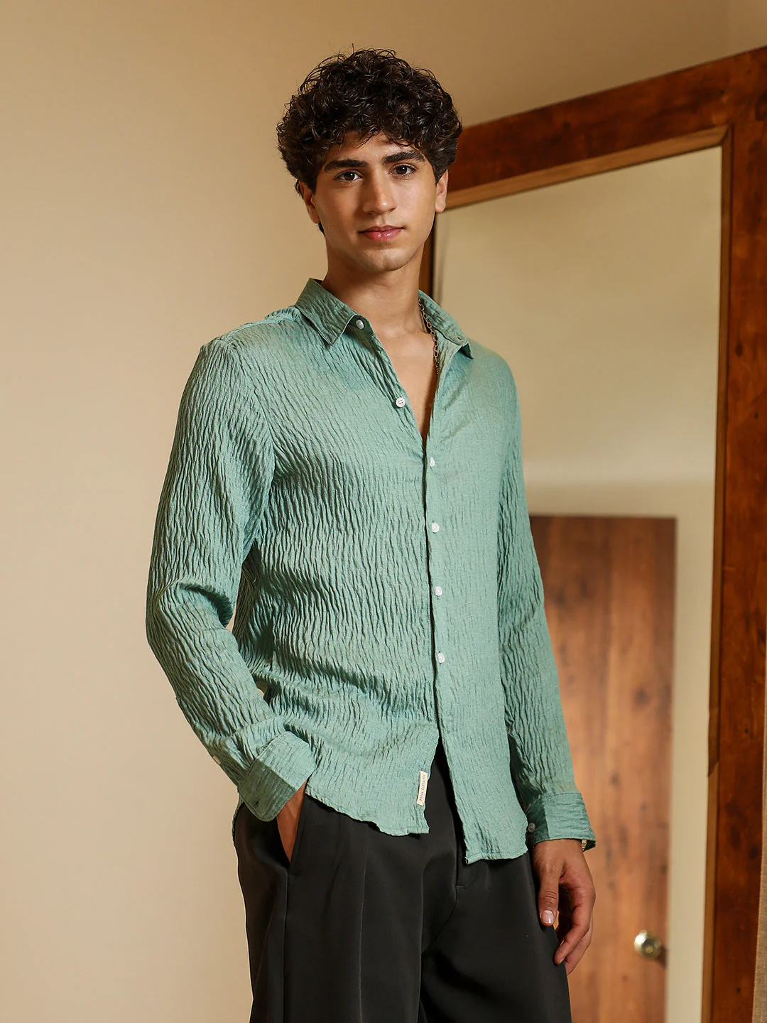 Solid Creased-Tactile Shirt - Image 3