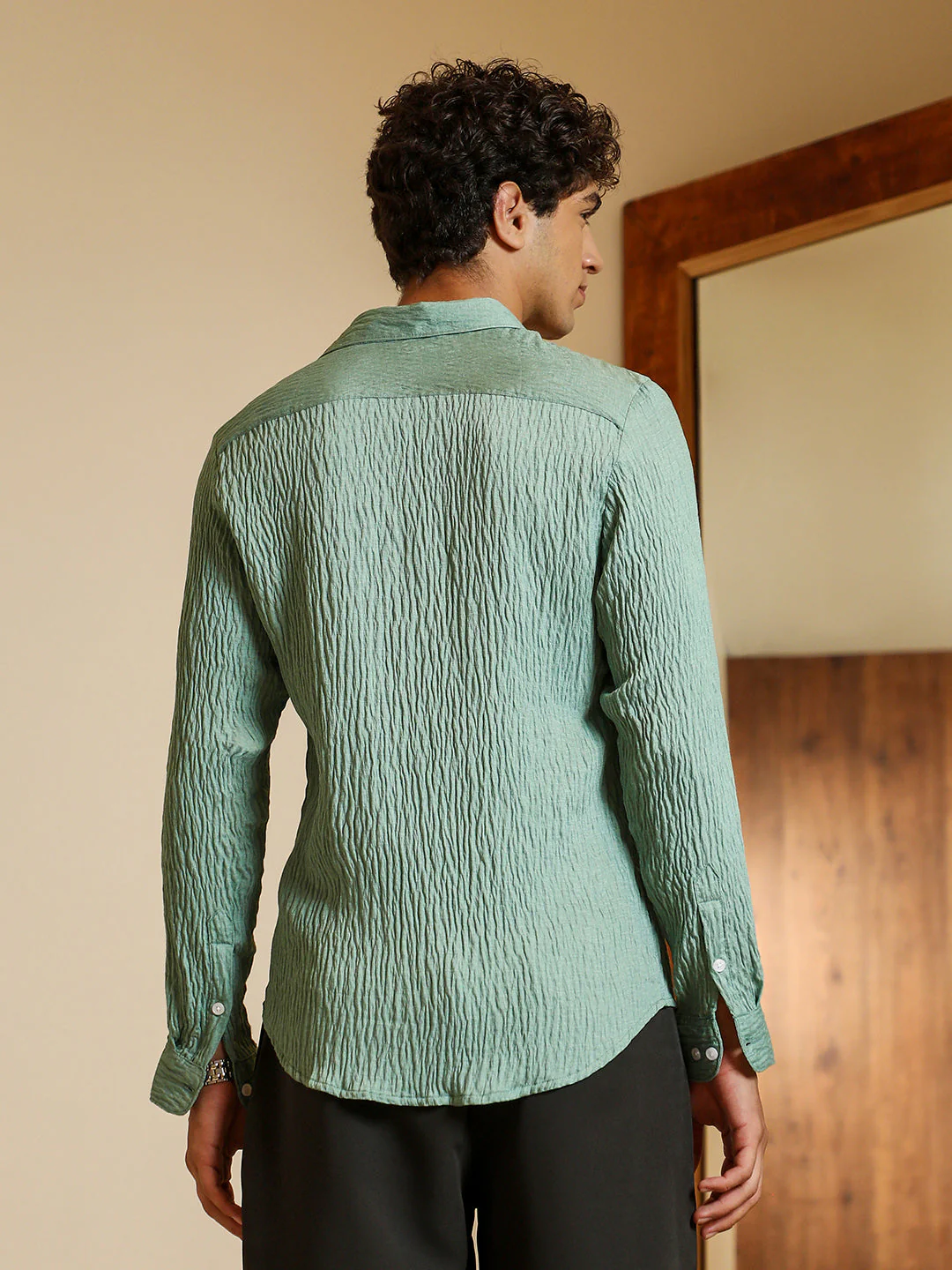 Solid Creased-Tactile Shirt - Image 4