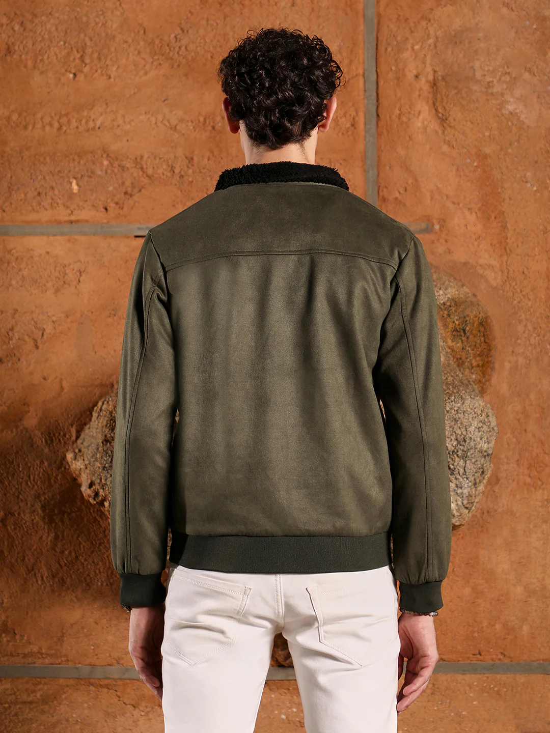 Fur-Lined Suede Bomber Jacket - Image 11