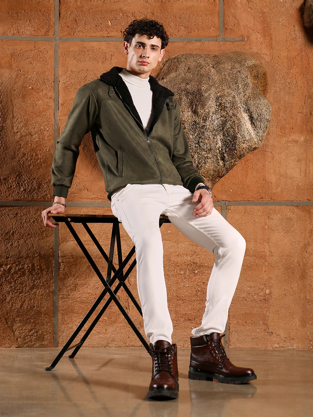 Fur-Lined Suede Bomber Jacket - Image 13
