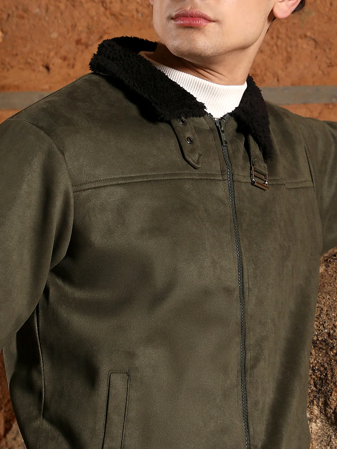 Fur-Lined Suede Bomber Jacket - Image 14