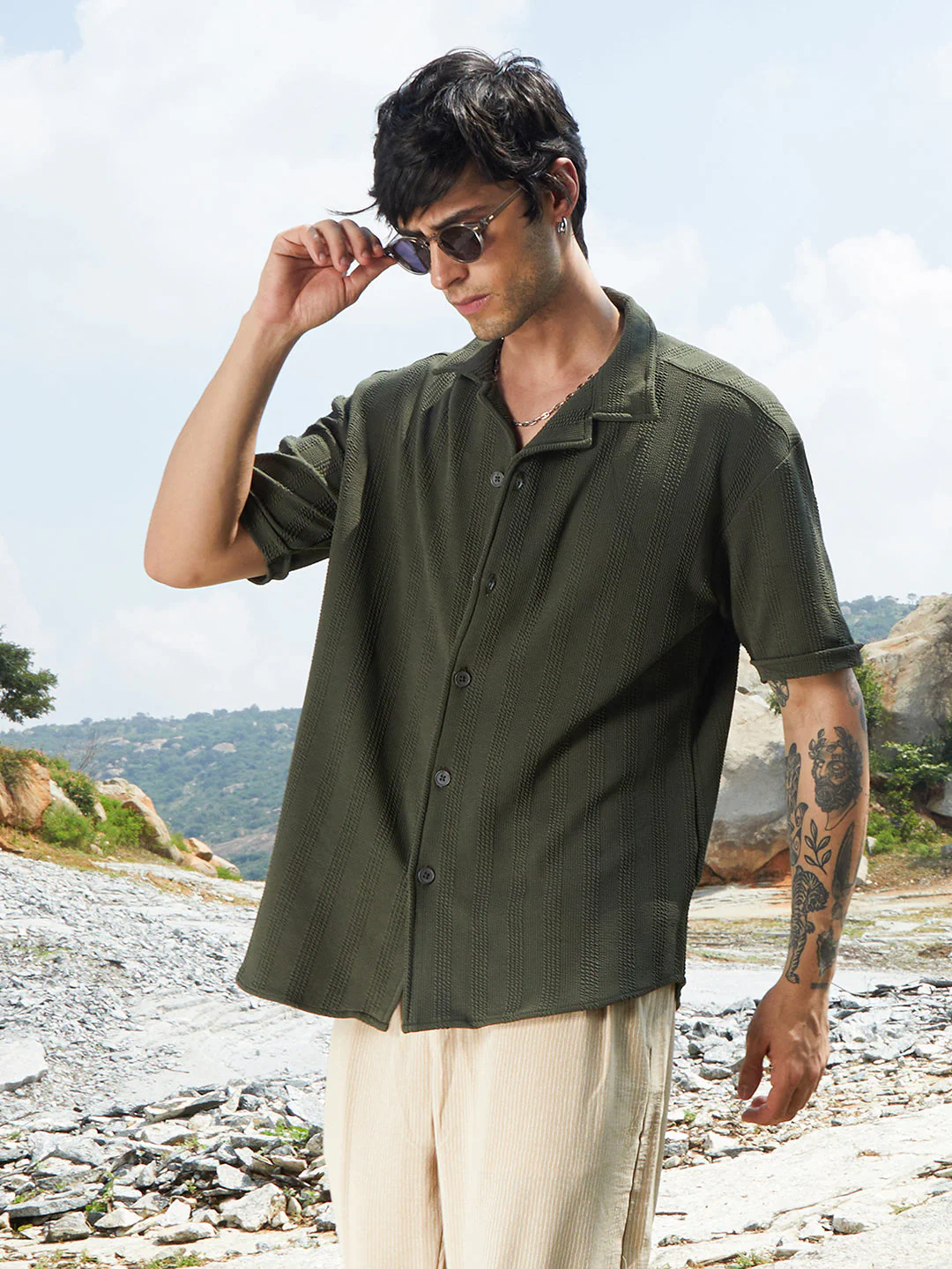 Rope-Textured Oversized Shirt