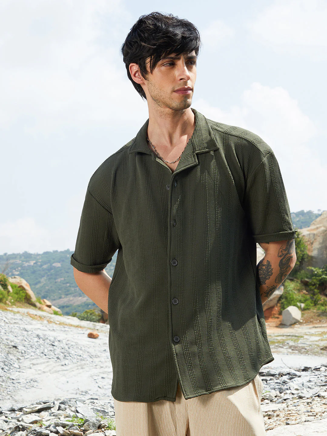 Rope-Textured Oversized Shirt - Image 2