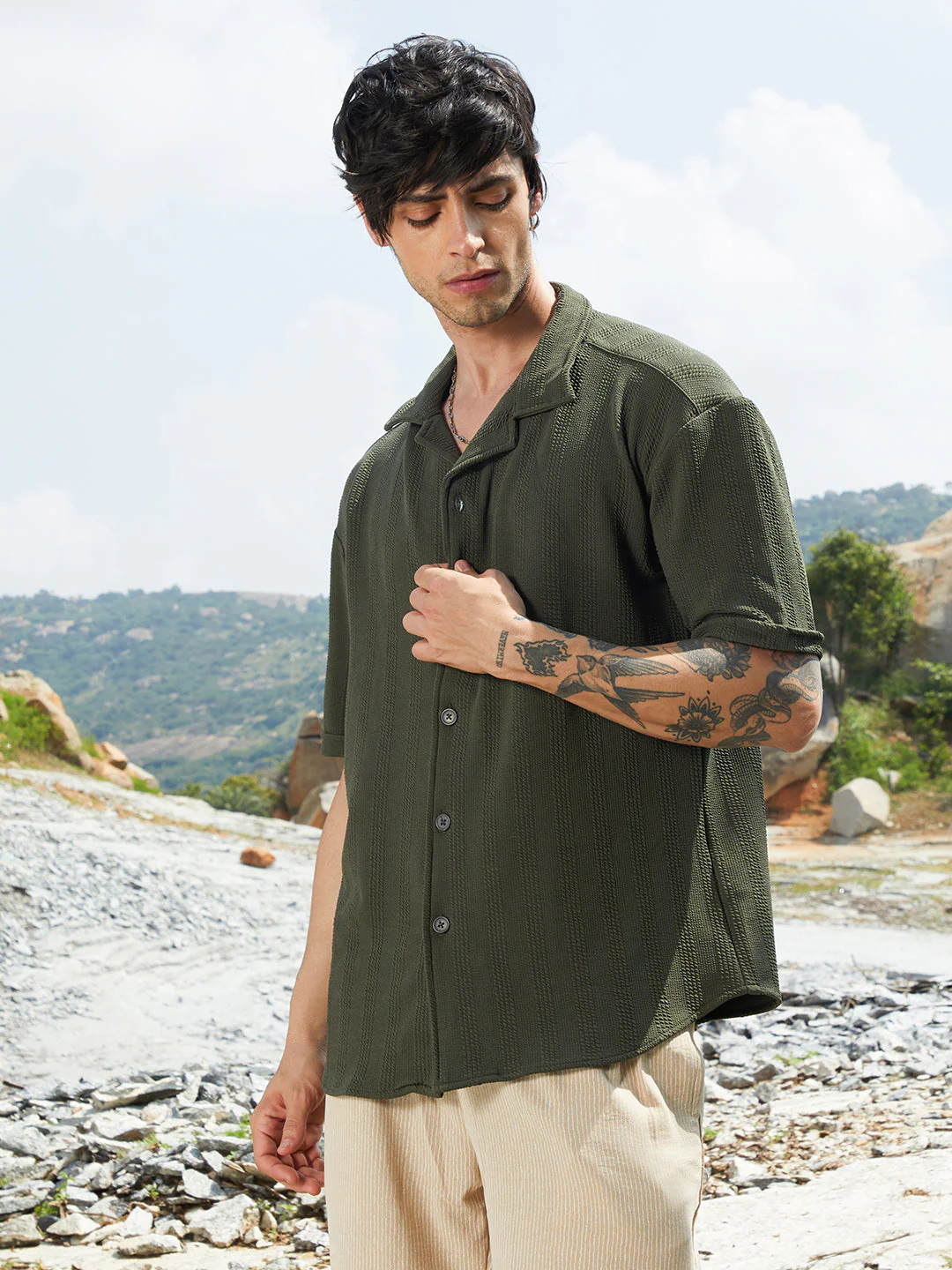 Rope-Textured Oversized Shirt - Image 3