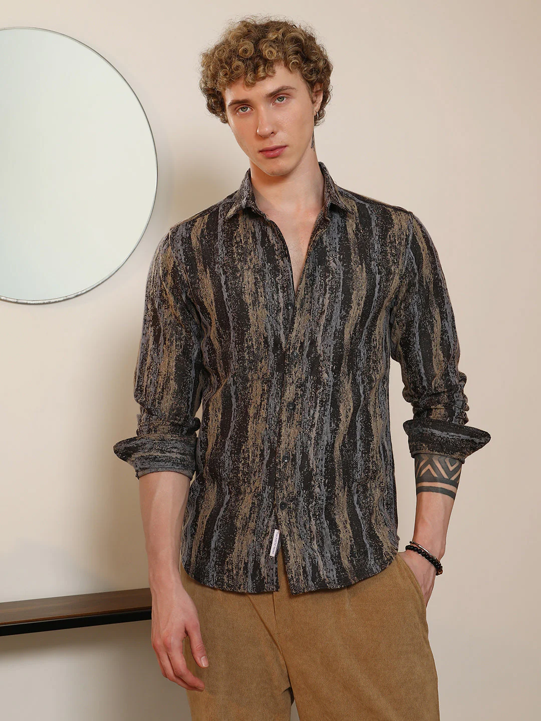 Artistic Striped Cotton-Polyester Blend Shirt - Image 2