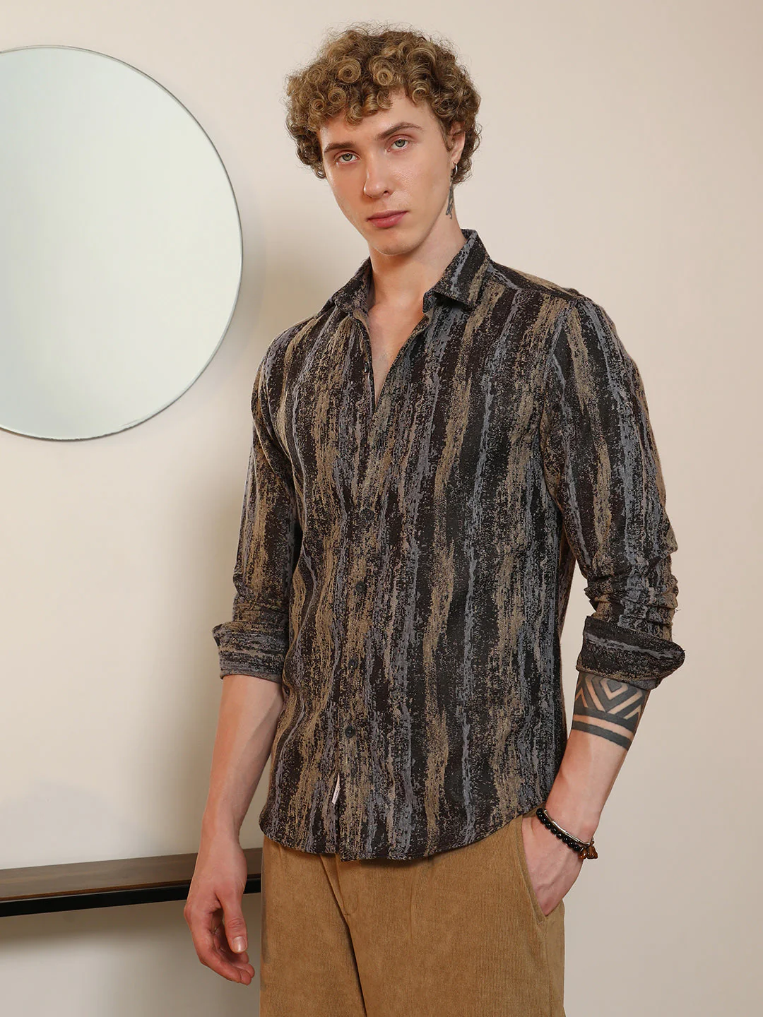 Artistic Striped Cotton-Polyester Blend Shirt - Image 3