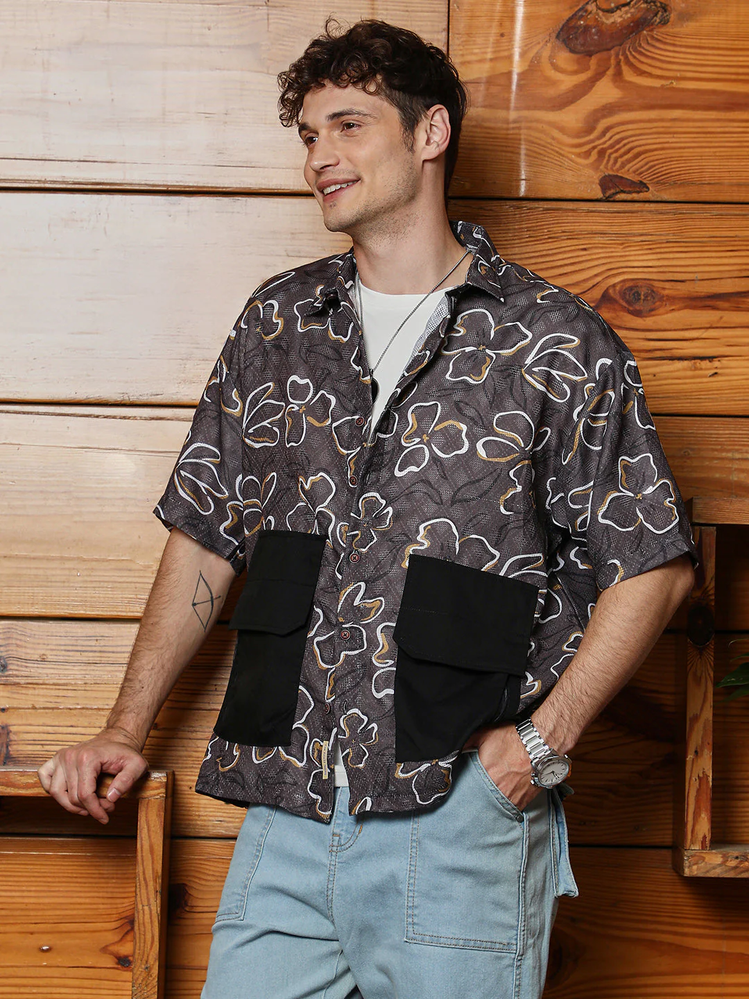 Flora-Imprint Oversized Shirt - Image 3