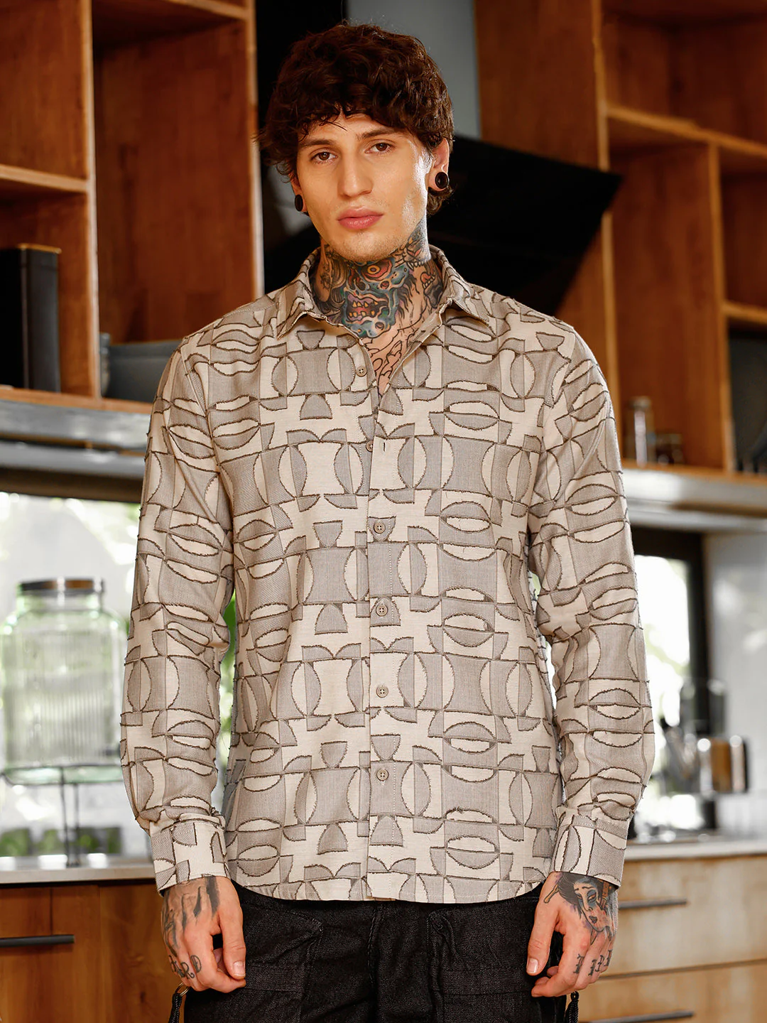 Geometric-Curve Jacquard Shirt - Image 2