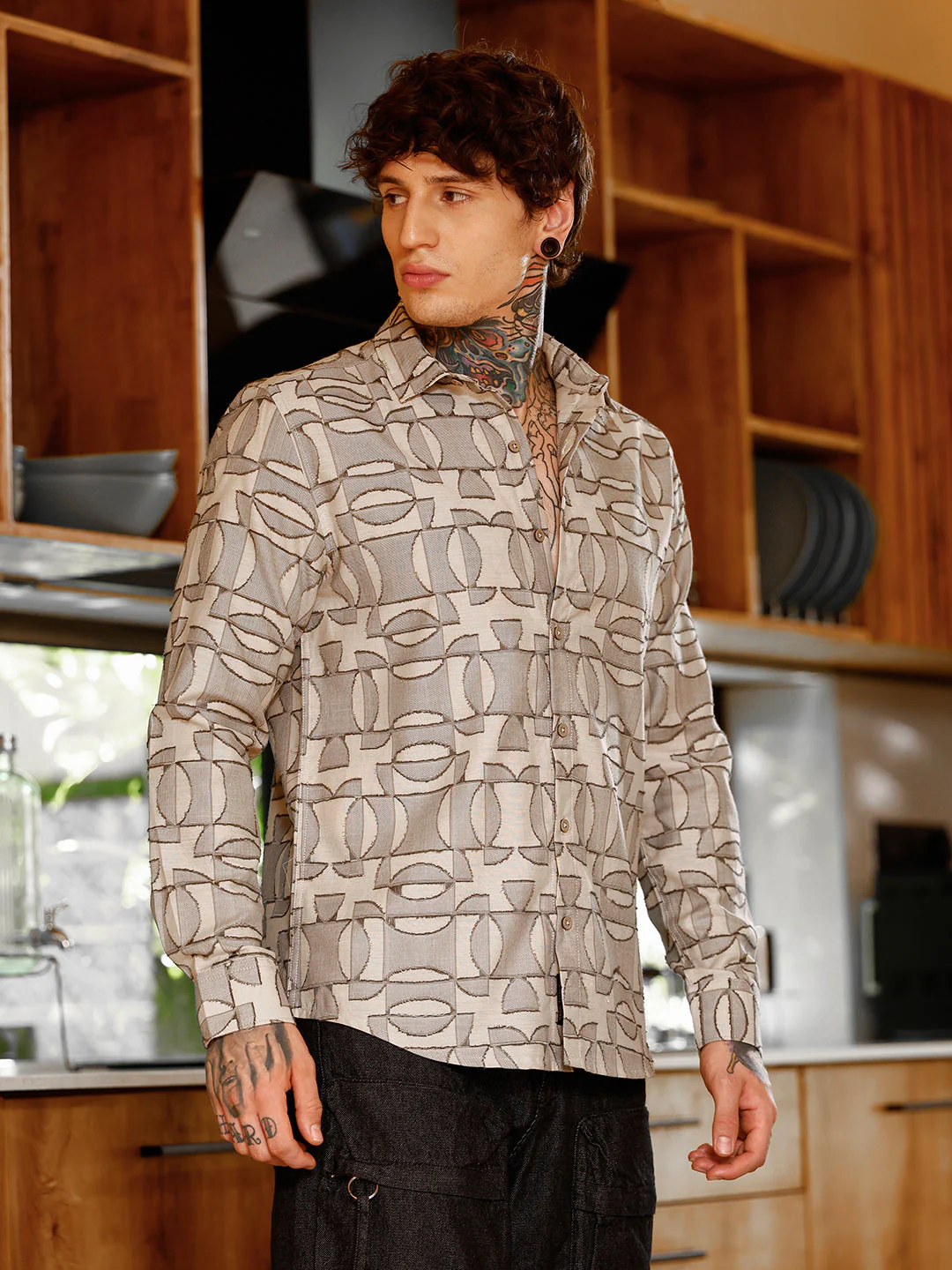 Geometric-Curve Jacquard Shirt - Image 3