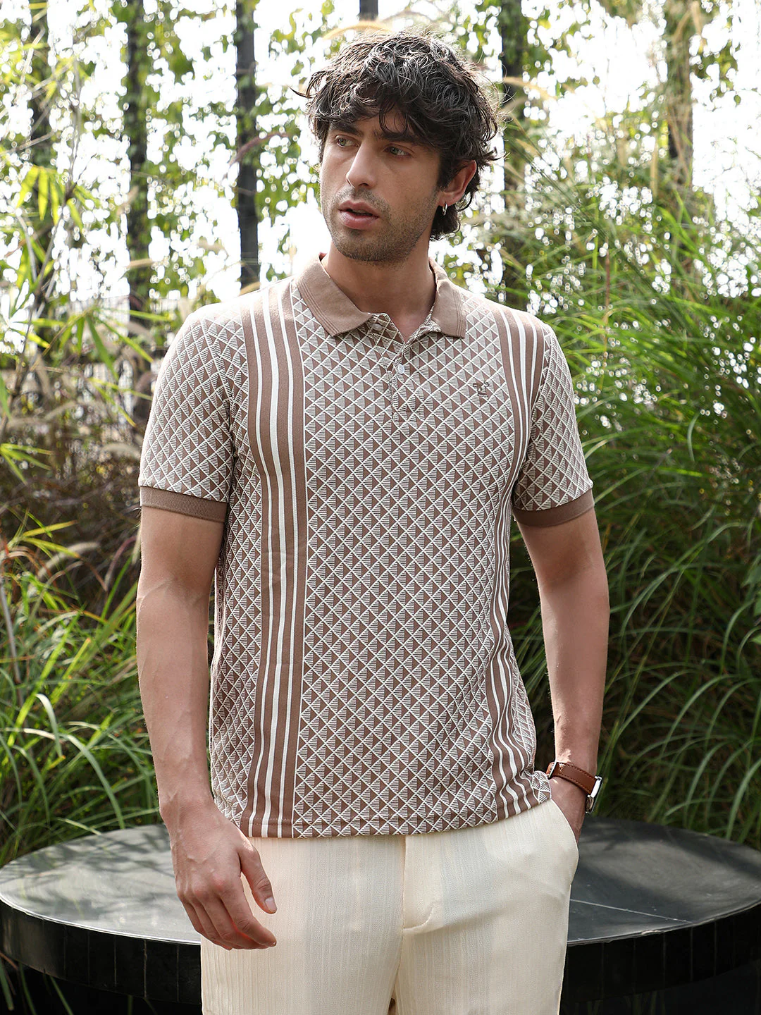 Gradient-Geometric Jacquard Polo T-Shirt - Image 2
