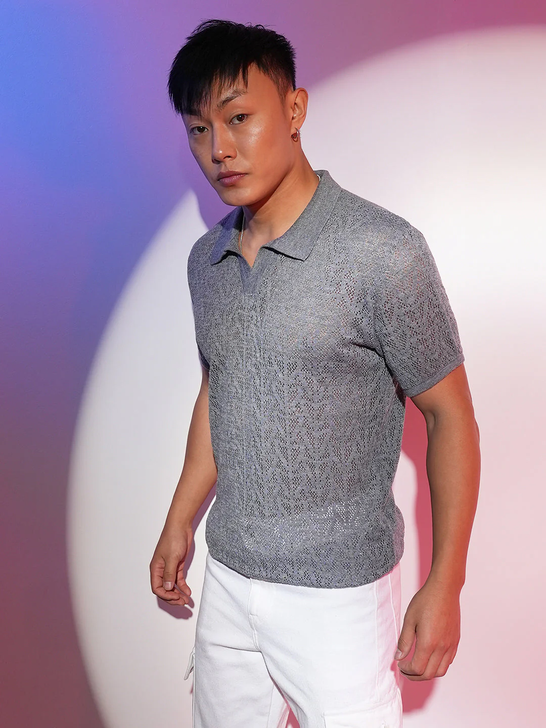Abstract-Textured Polo T-Shirt - Image 3