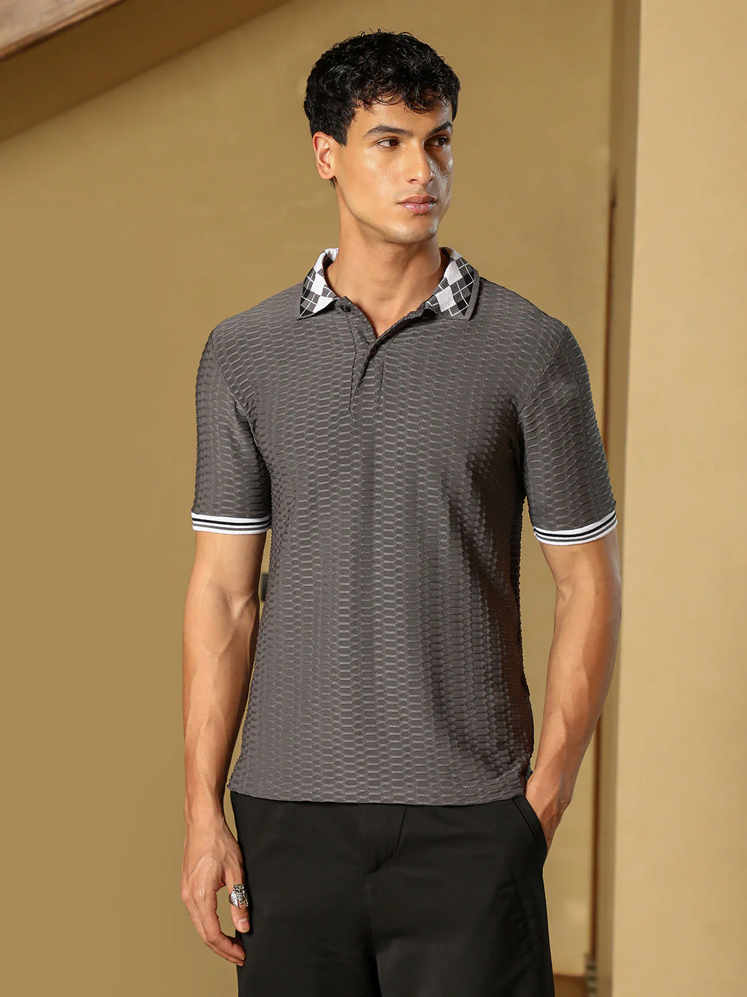 Hive Argyle-Knit Polo T-Shirt - Image 2