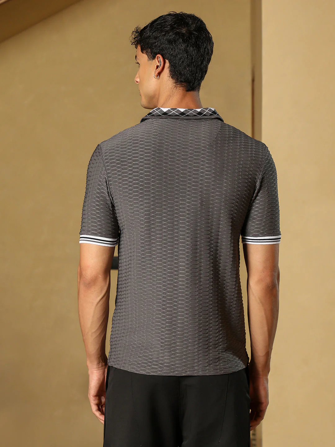 Hive Argyle-Knit Polo T-Shirt - Image 4