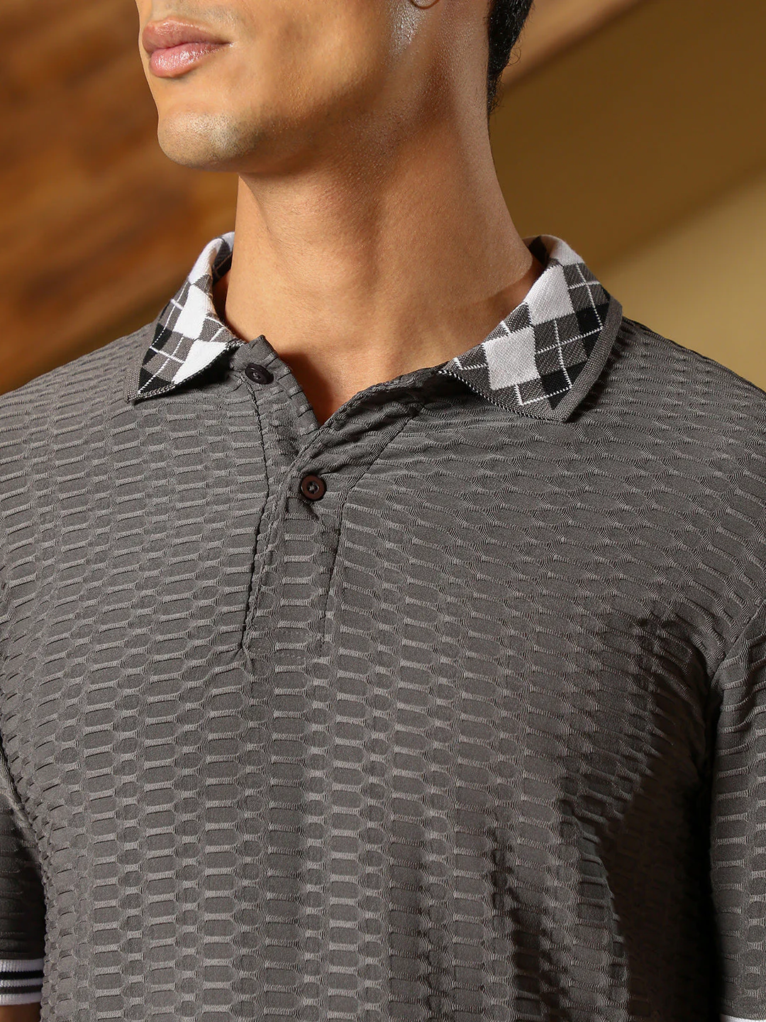 Hive Argyle-Knit Polo T-Shirt - Image 7