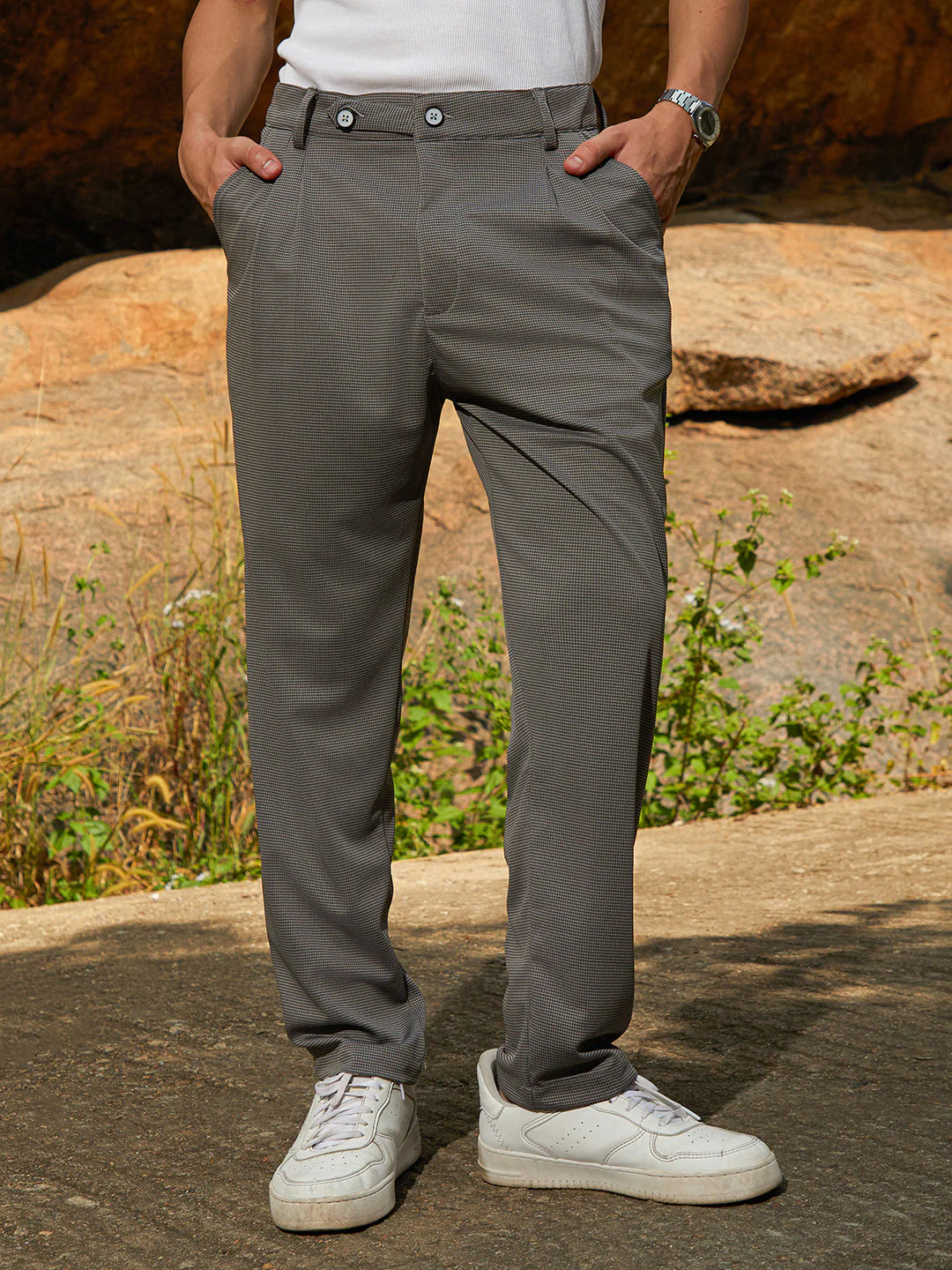 Lightweight - Micro-Check Chino Trousers - Image 2