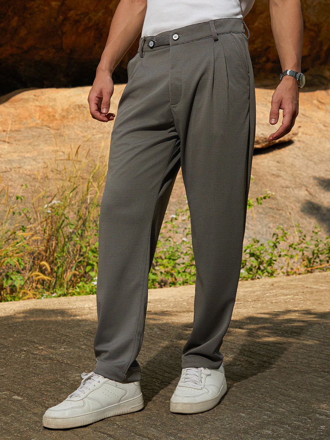 Lightweight - Micro-Check Chino Trousers - Image 3