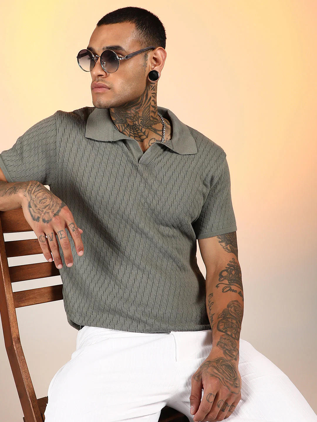 Rhombus-Knit Polo T-Shirt - Image 2