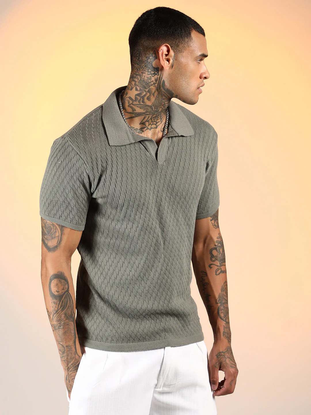 Rhombus-Knit Polo T-Shirt - Image 4