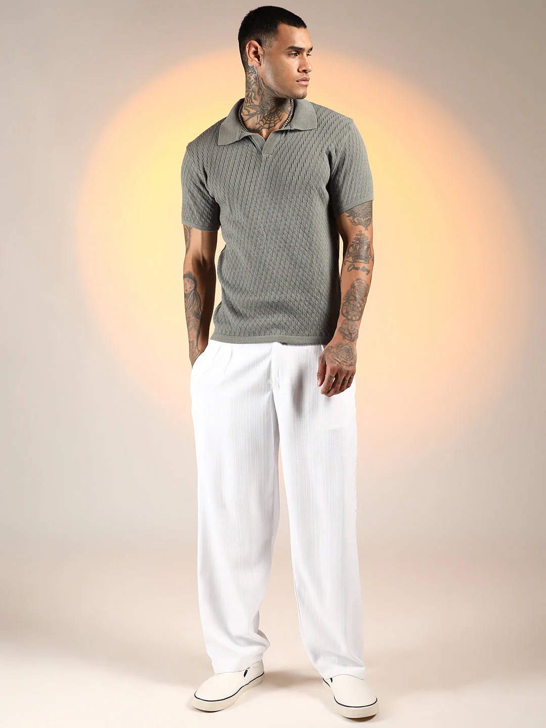 Rhombus-Knit Polo T-Shirt - Image 6