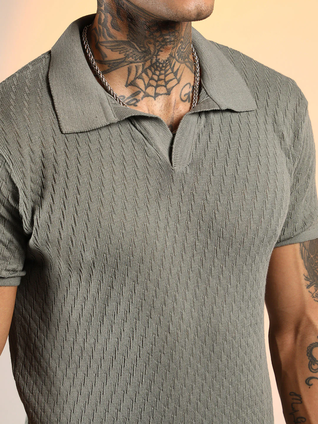 Rhombus-Knit Polo T-Shirt - Image 8