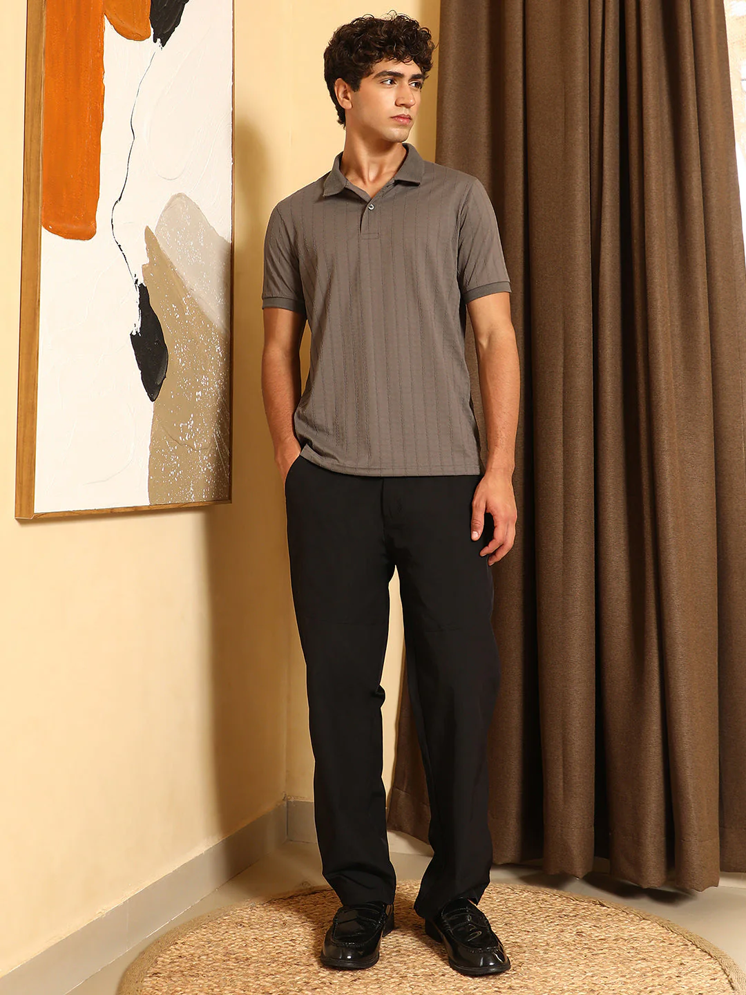 Rope-Lined Textured Polo T-Shirt - Image 5