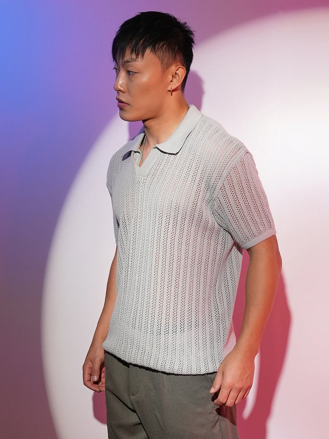 Stripe-Textured Polo T-Shirt - Image 3