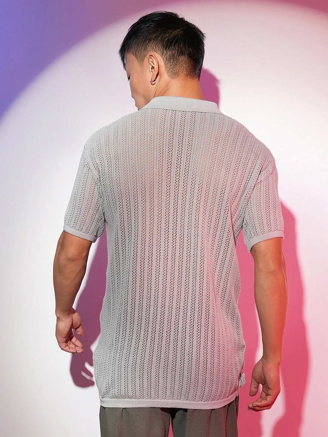 Stripe-Textured Polo T-Shirt - Image 4