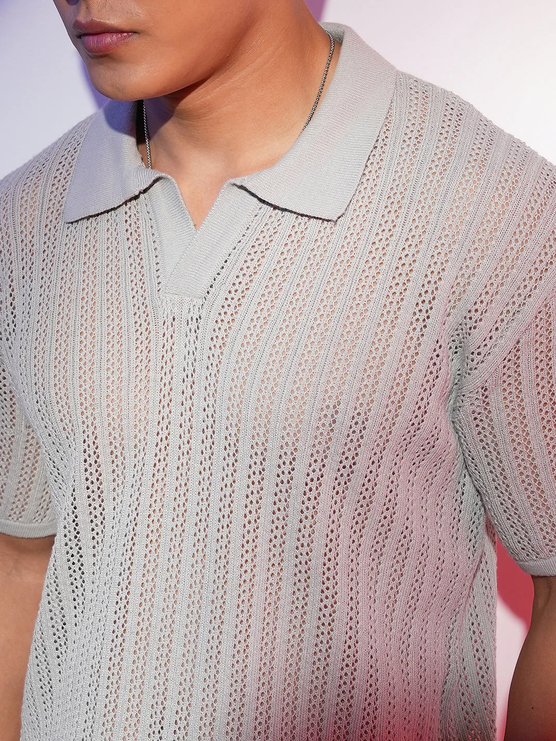 Stripe-Textured Polo T-Shirt - Image 7