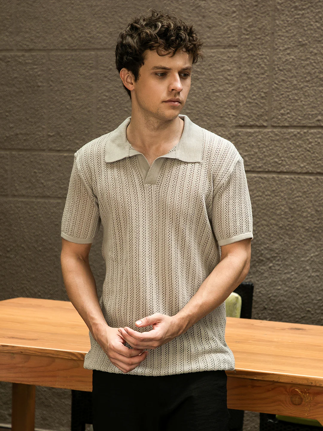 Stripe-Textured Polo T-Shirt - Image 9