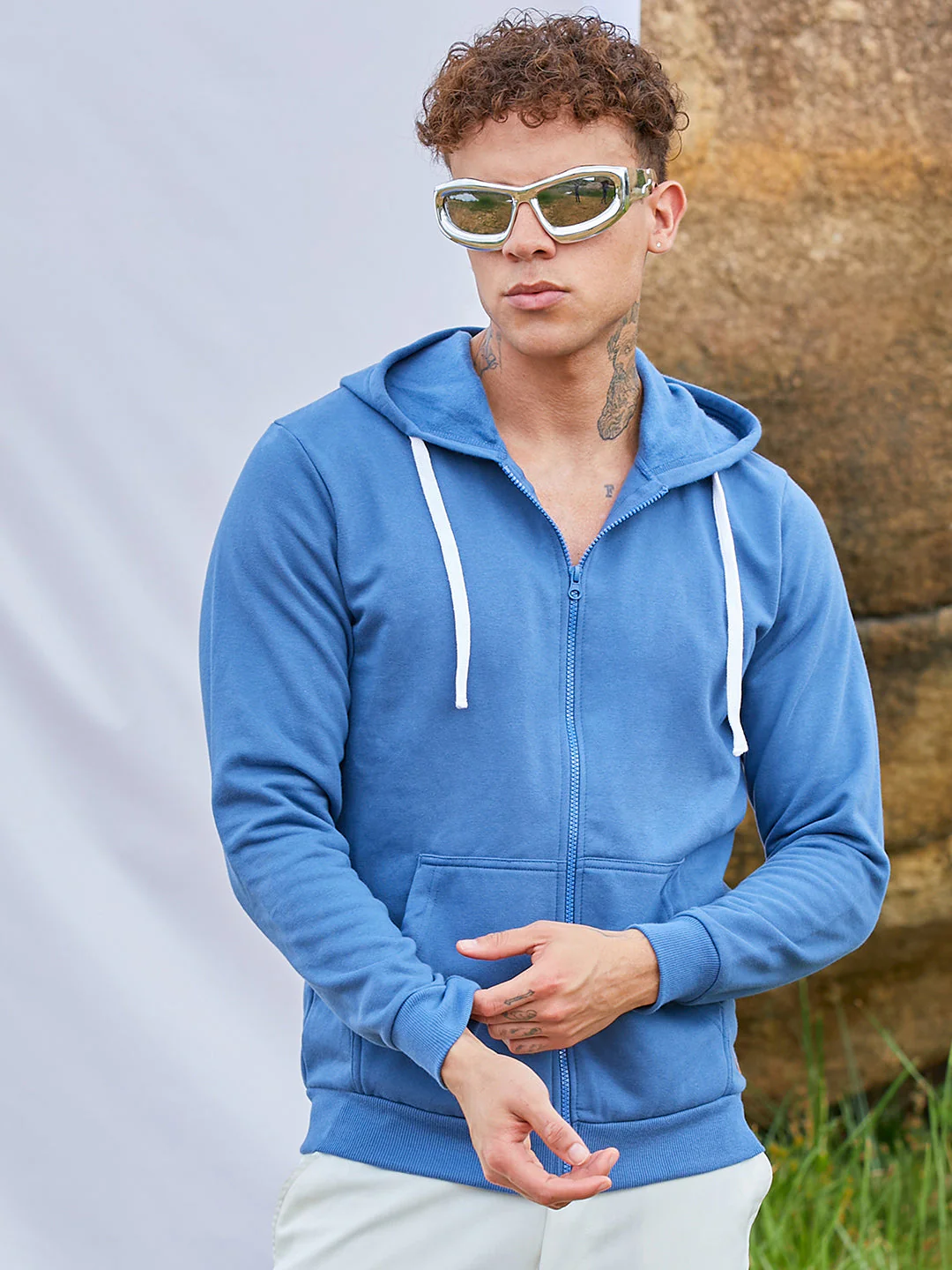 Zip-Front Hoodie With Contrast Drawstring