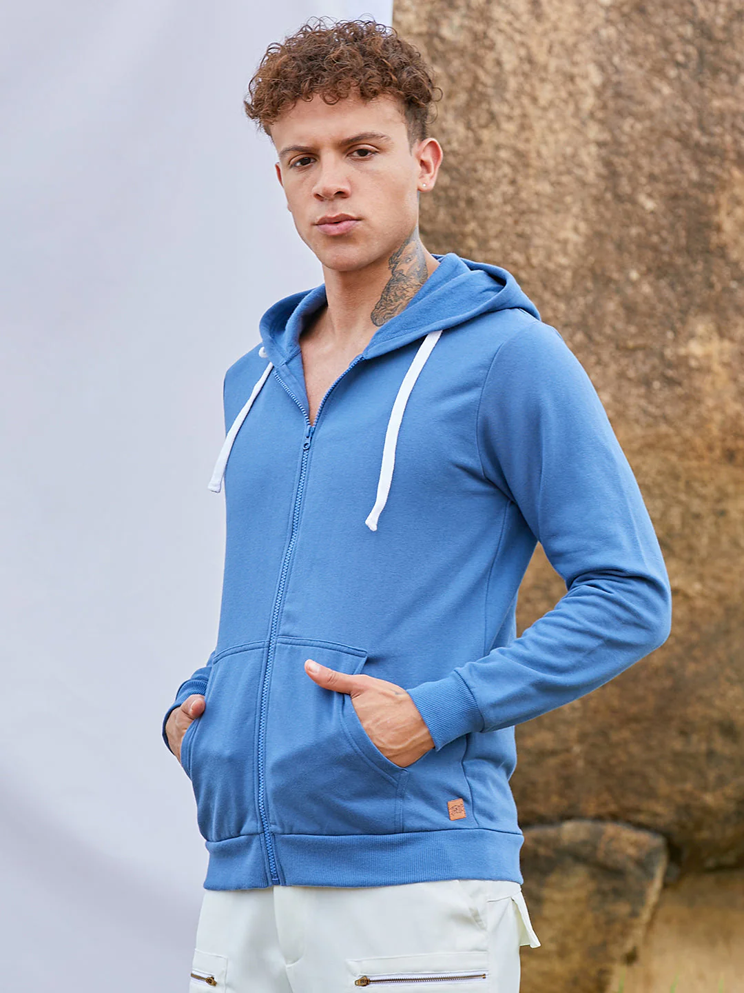 Zip-Front Hoodie With Contrast Drawstring - Image 3