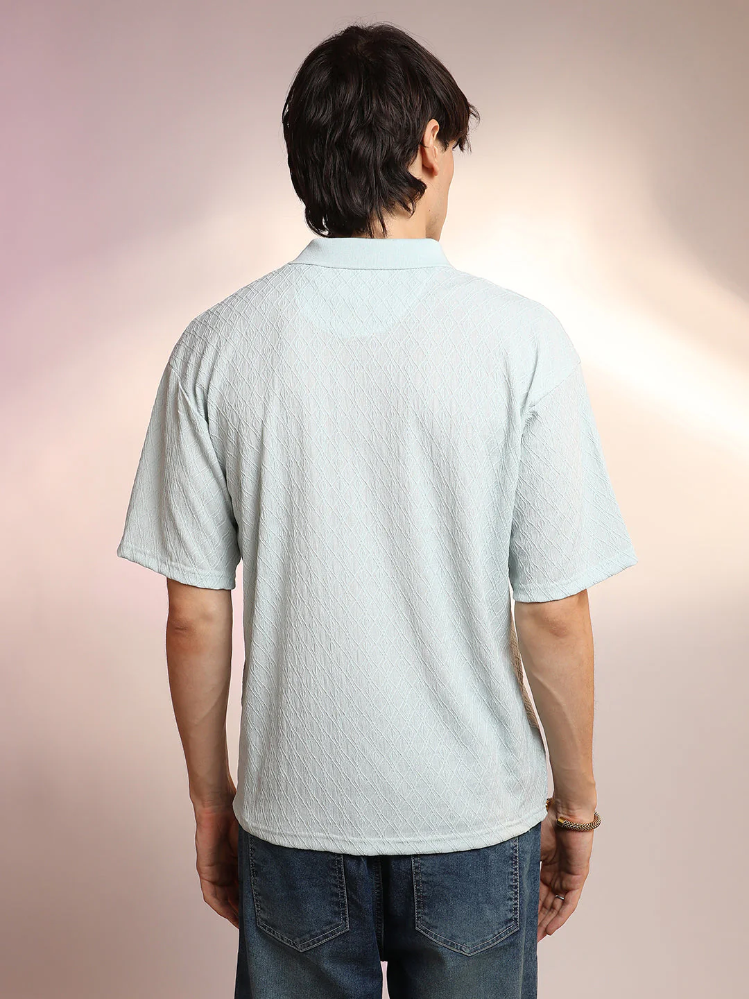 Rhombus-Textured Polo T-Shirt - Image 4