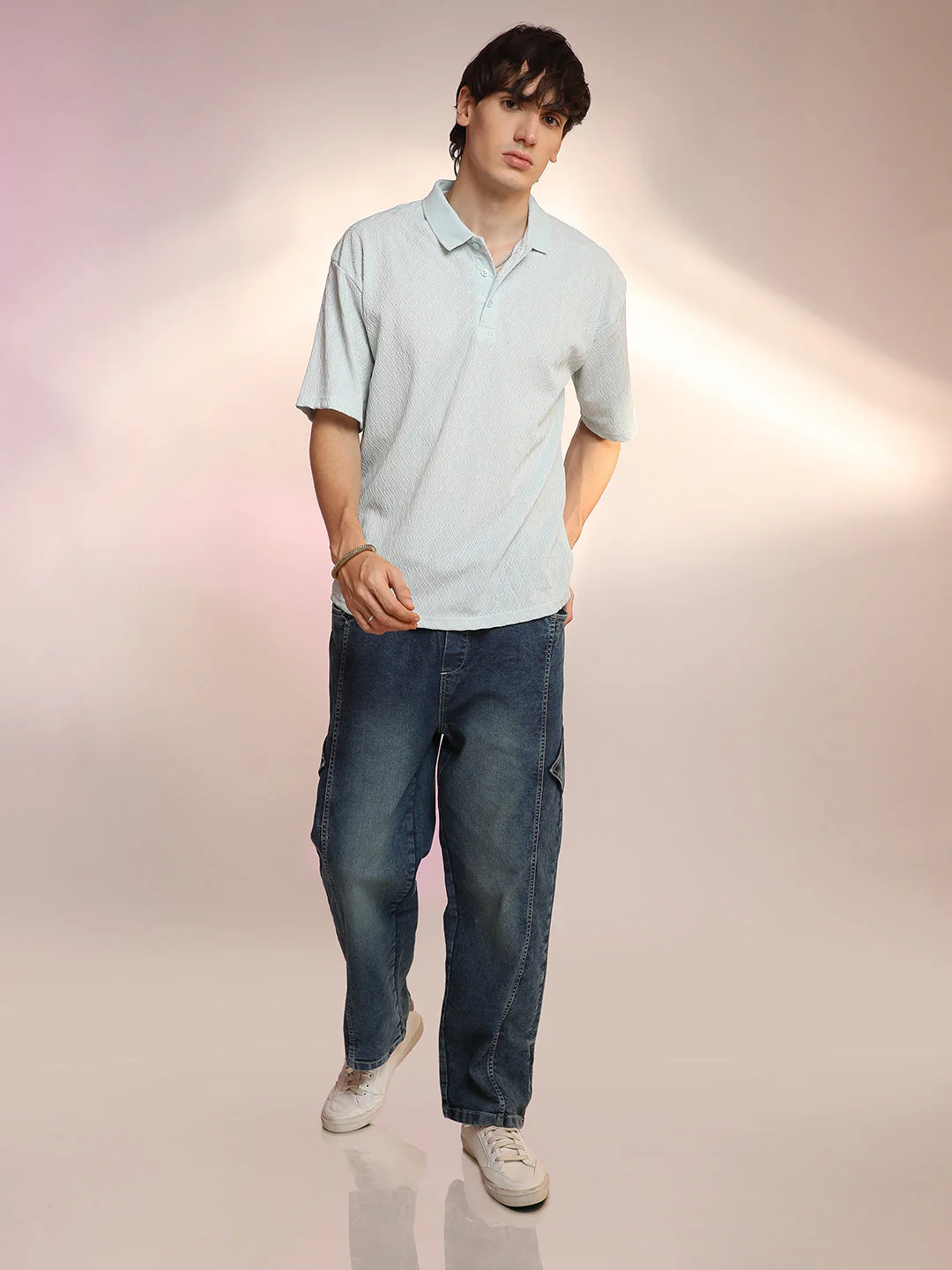 Rhombus-Textured Polo T-Shirt - Image 5
