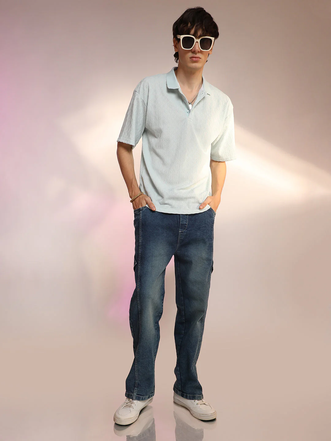 Rhombus-Textured Polo T-Shirt - Image 6