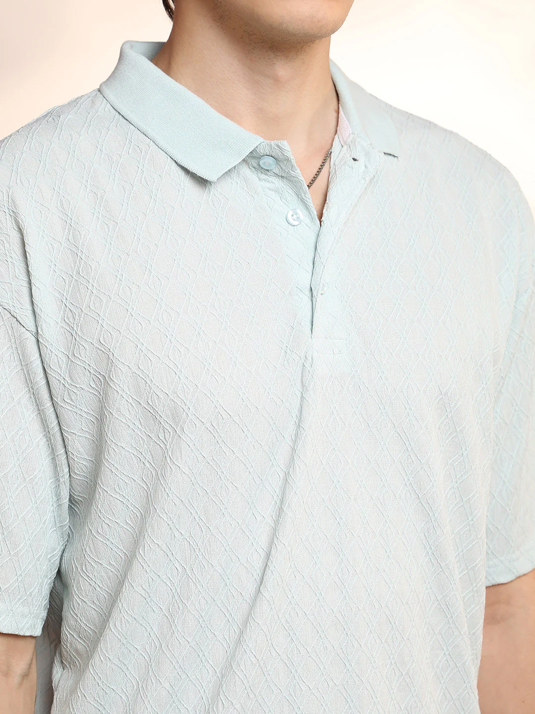 Rhombus-Textured Polo T-Shirt - Image 7