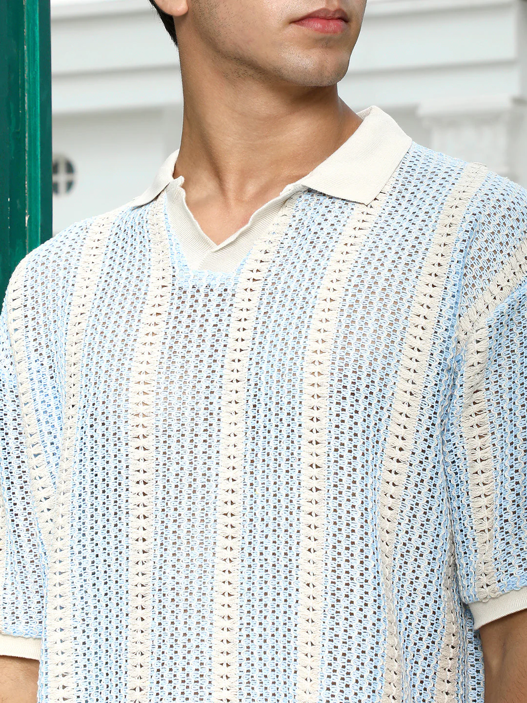 Striped Crochet Polo T-Shirt - Image 7
