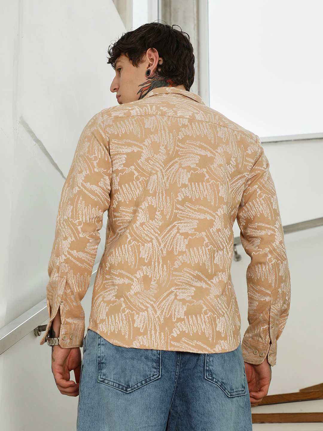 Beige Abstract Printed Full Sleeve Shirt - Image 4