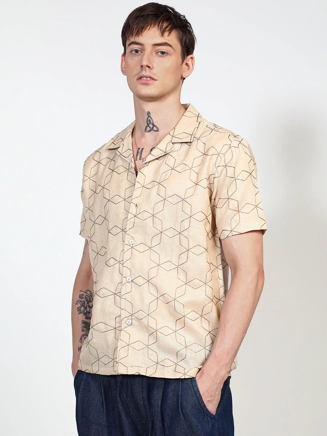 Embroidered Geometric-Lined Shirt - Image 3